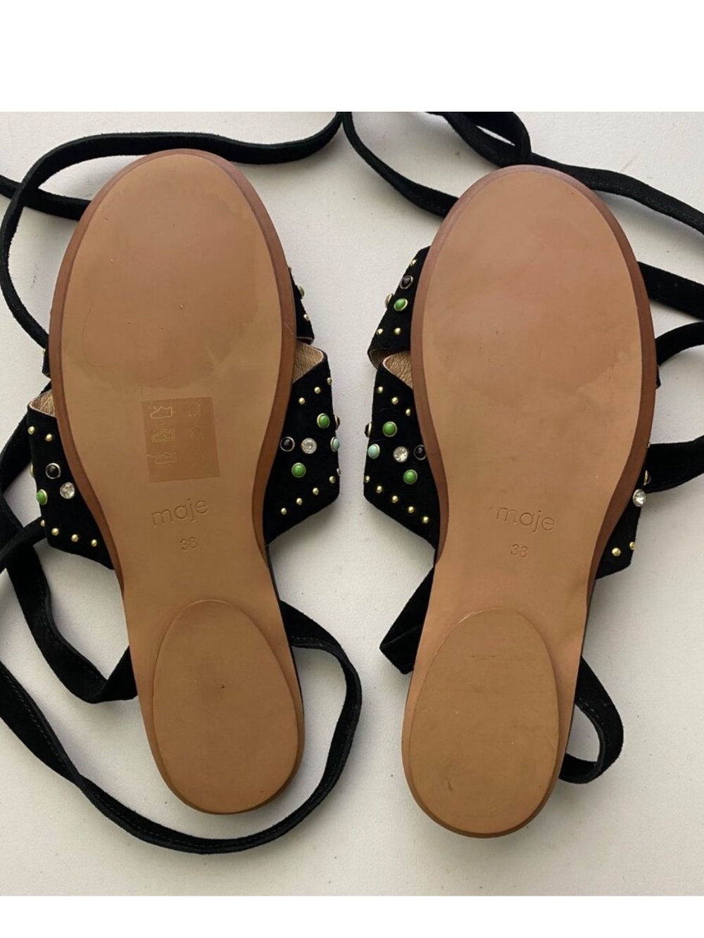 New Maje Feminy Suede Studded Lace Up Wrap Around Sandals Shoes - Picture 3 of 5